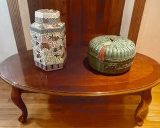 Hexagon Oriental Covered Jar; Vintage Chinese Sewing Basket