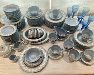 102 Piece Set Wedgewood Blue and White Queens Ware China
