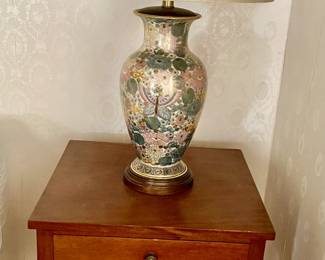 Pair 2 Drawer Mahogany Side Tables: Pair Oriental Style Lamps