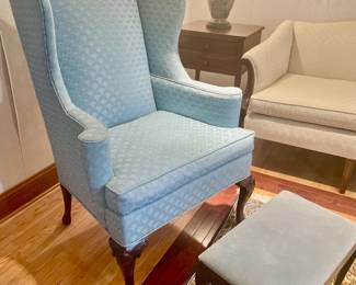 Blue Wing Chair and Bench