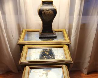 Vintage Smokey Mirrored Glass Nesting Tables