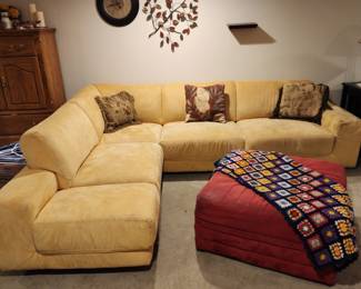 L Couch, Larch Ottoman, Knitted Throw Blanket