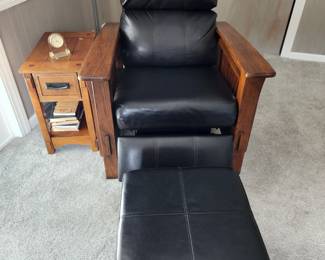 Leather Recliner, Ottoman, Side Table, Gold Clock