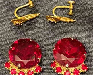 Vintage Bold Red Clip Smaller Screw Back Earrings