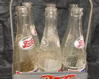 Vintage Pepsi Cola Bottles And Holder