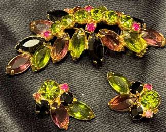 Brooch Clip Earrings Rhinestone Set