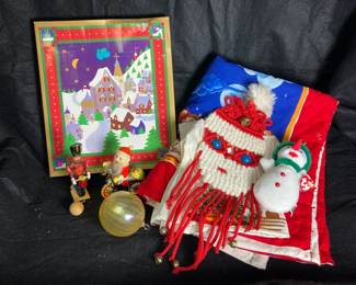 Vintage Suzuki Tin Santa, Handblown Glass Ornament And Christmas Decor