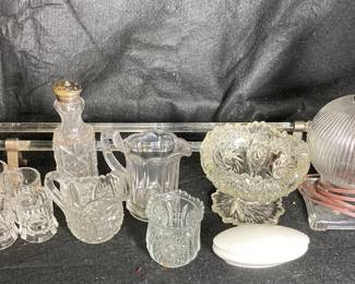Vintage Glass Towel Rods, Mini Lamp Vase And Cut Glass Lamps 