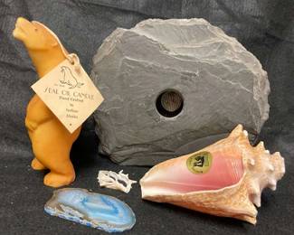 Seal Oil Candle, Slate Flower Display And Hawaiian Blowing Conch Shell