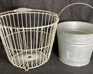 Galvanized Bucket And Wire Egg Basket