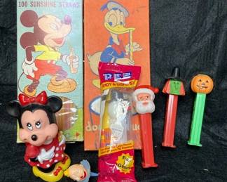 Vintage Minnie Mouse Figurine And Holiday Pez Dispensers