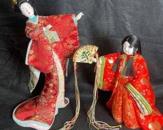 Pair Of Japanese Kimekomi Dolls 8 