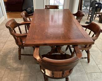 Substantial Rectangular Oak Dining Table with 6 Oak Arm Chairs