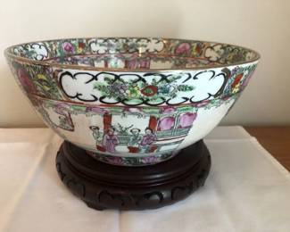 Chinoiserie Centerpiece Bowl with Wooden Stand