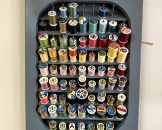 Handcrafted Wall Hanging Thread Holder with 70+ Spools of Thread.