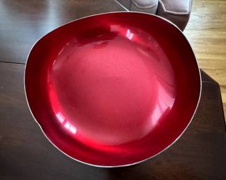 Danish Silverplate Bowl with Red Enamel Interior