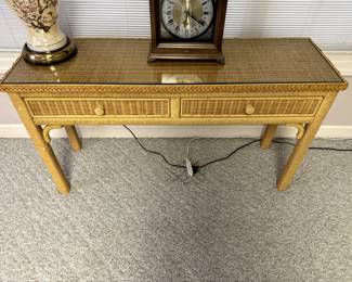Henry Link Glass Top Wicker Console Table