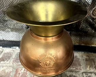 Vintage Brass and Copper Railroad Spittoon Advertising Redskin Chewing Tobacco