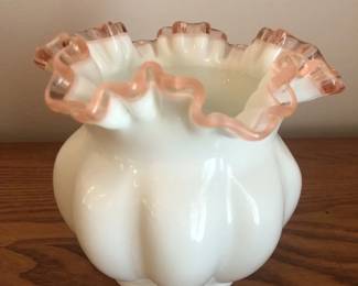 Fenton Pink Crested Ruffled Rose Bowl Vase
