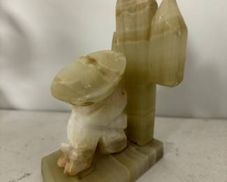 Vintage Onyx Bookend with Man Sleeping Against a Cactus