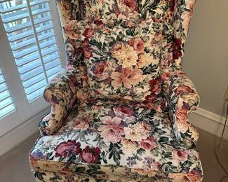 Floral Upholstered Wingback Armchair