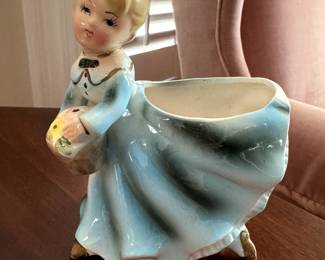 Vintage Glossy Girl Figurine with Planter in her Dress
