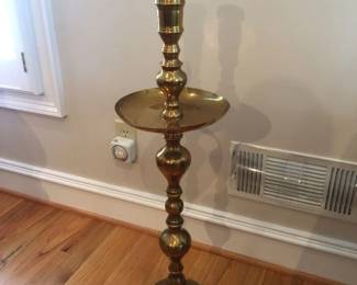 Etched Brass Pillar Floor Candle Holder
