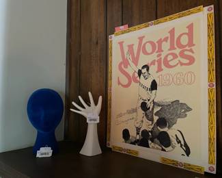 Vtg Blue Velvet Mannequin Head, Vtg Porcelain Display Hand, 1960 World Series Art
