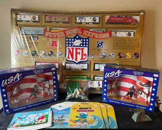 NFL Train Set Super Bowl Express, NBA Starting Lineup Dream Team Figures, Toy Cannon, Smurf's Funmeal Pack