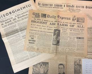 WWII 1940 British 1944 Soviet Union, 1941 Italian Newspaper