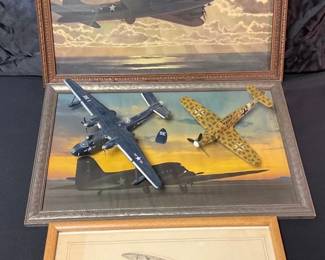 Signed Lew Wallick P12 Print , AAF Flying Fortress Litho Prints,  Model Planes