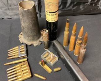 Military WW2 Ammunition Cartridges, Shell Casing, Flare Tube, More