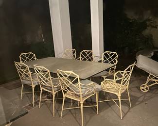 Brown Jordan Calcutta MCM faux bamboo outdoor dining set and side loungers available 