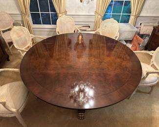 Karges 72” radial dining table with dolphin pedestal base in immaculate condition