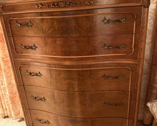 Antique French provincial walnut chest of drawers in pristine condition with original hardware 