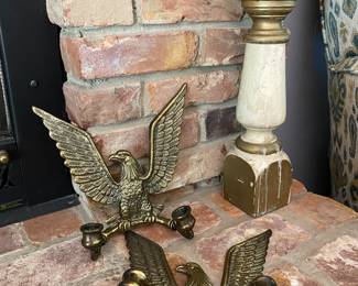 Early America brass eagle wall candle holder set 