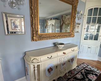 French cottage style buffet and Large gold mirror