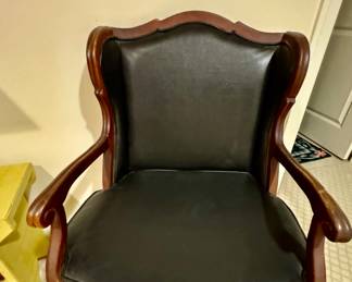antique wingback black leather chair (2)