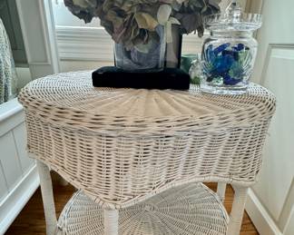 White wicker side table