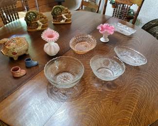 Vintage glass bowls , Vintage bud vases 