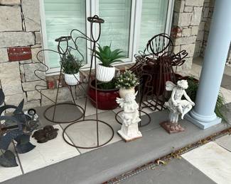 Potted Plant, Planters, Metal Angels, Angel Fairy Statues, Spot Light, Wind Chime  Mill