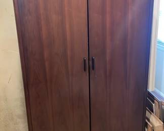 Wood Armoire With Bar On One Side And Shelves On the Other