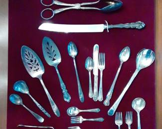 Assorted Silverplated Cutlery, Silverplated Tray