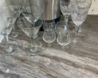 OGGI Ice Bucket, 6 Martini Glasses, 4 Brandy Glasses, 4 Waterford Wine Glasses