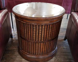 Leather Top Round Drum Cabinet,