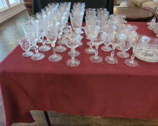 Vintage Etched Fostoria Glasses, Wine Glasses, Cups And Saucers