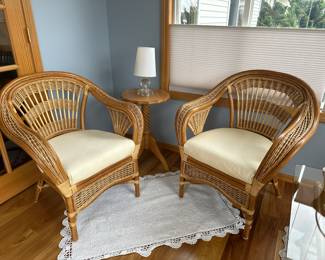 wicker chairs and small table