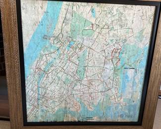 Large framed wall map of New York