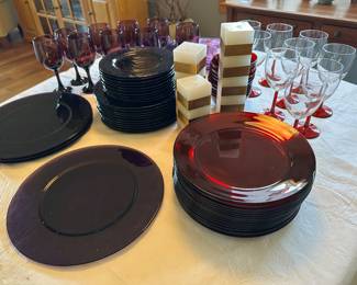 Glass transparent red and purple dishes...two different sets