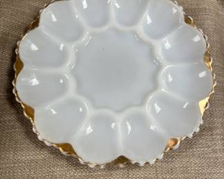 Vintage milk glass deviled egg plate
